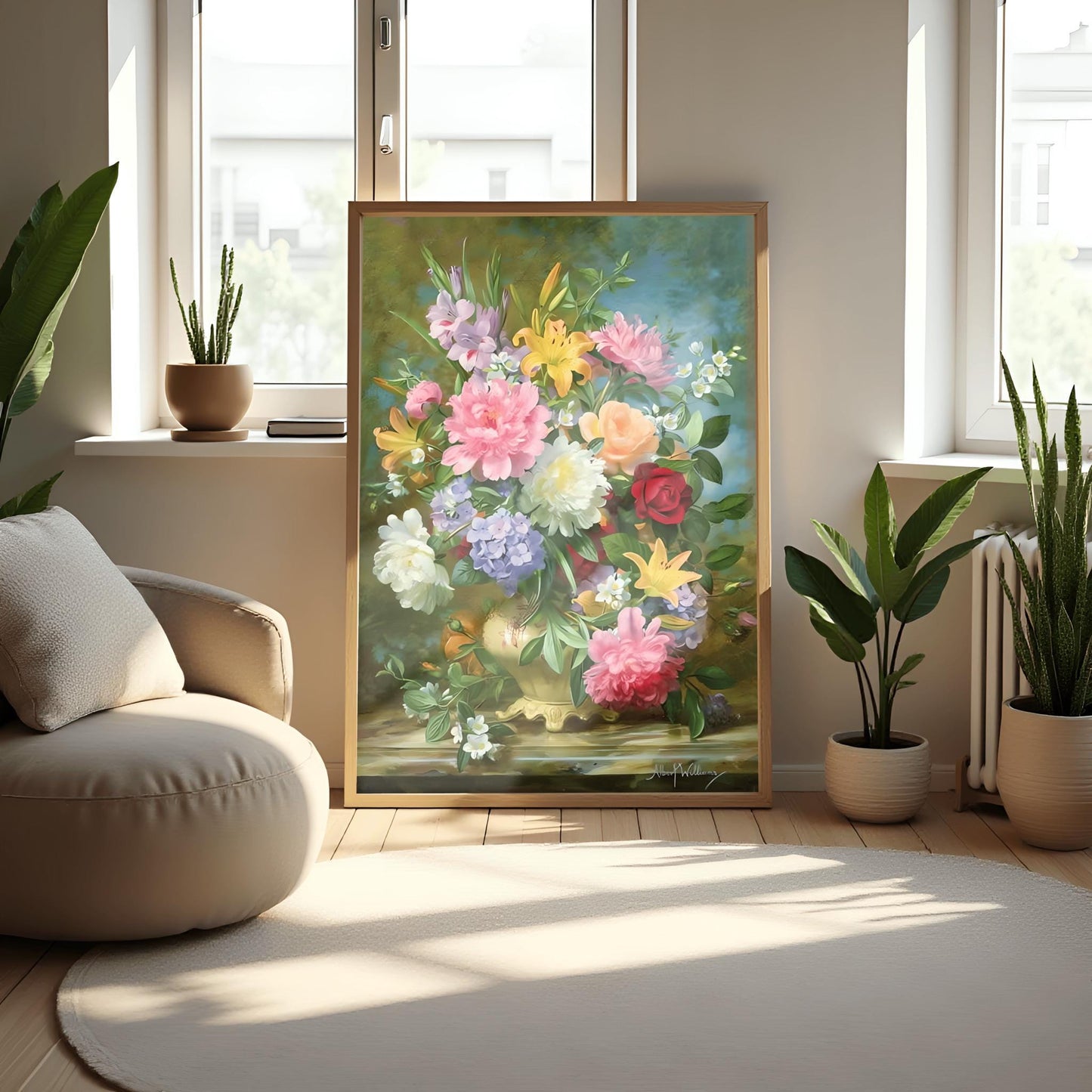 Fine Art Print, Peonies and Mixed Flowers by Albert Williams, Classical Floral Still Life, Vibrant Botanical Poster, Romantic Wall Decor