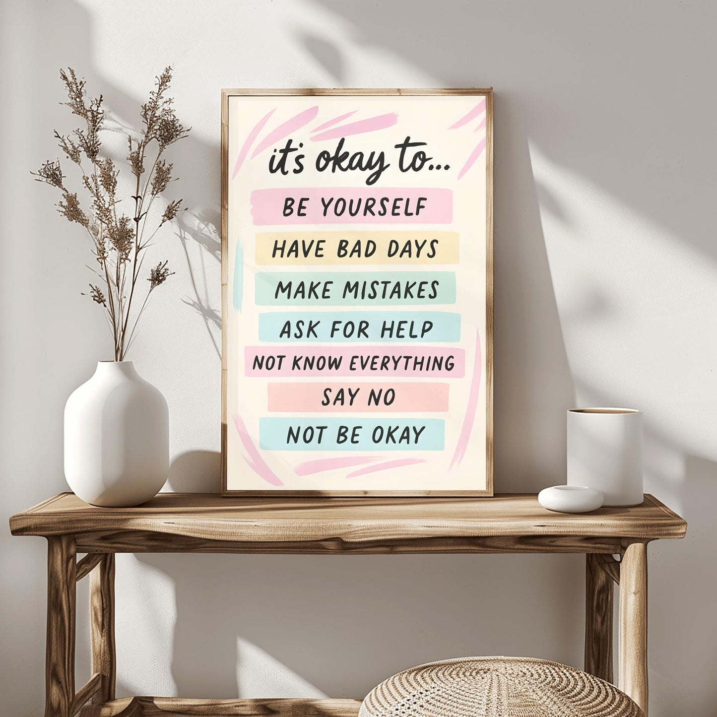 It's Okay To Motivational Poster, Self-Care Inspirational Print, Mental Health Art, Positive Affirmations Wall Decor, Pastel Quote Poster