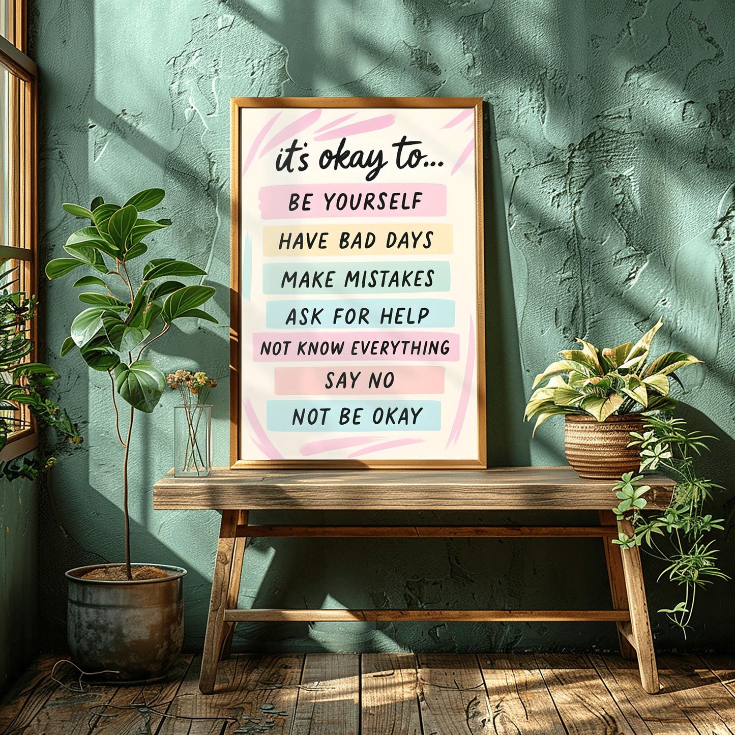 It's Okay To Motivational Poster, Self-Care Inspirational Print, Mental Health Art, Positive Affirmations Wall Decor, Pastel Quote Poster