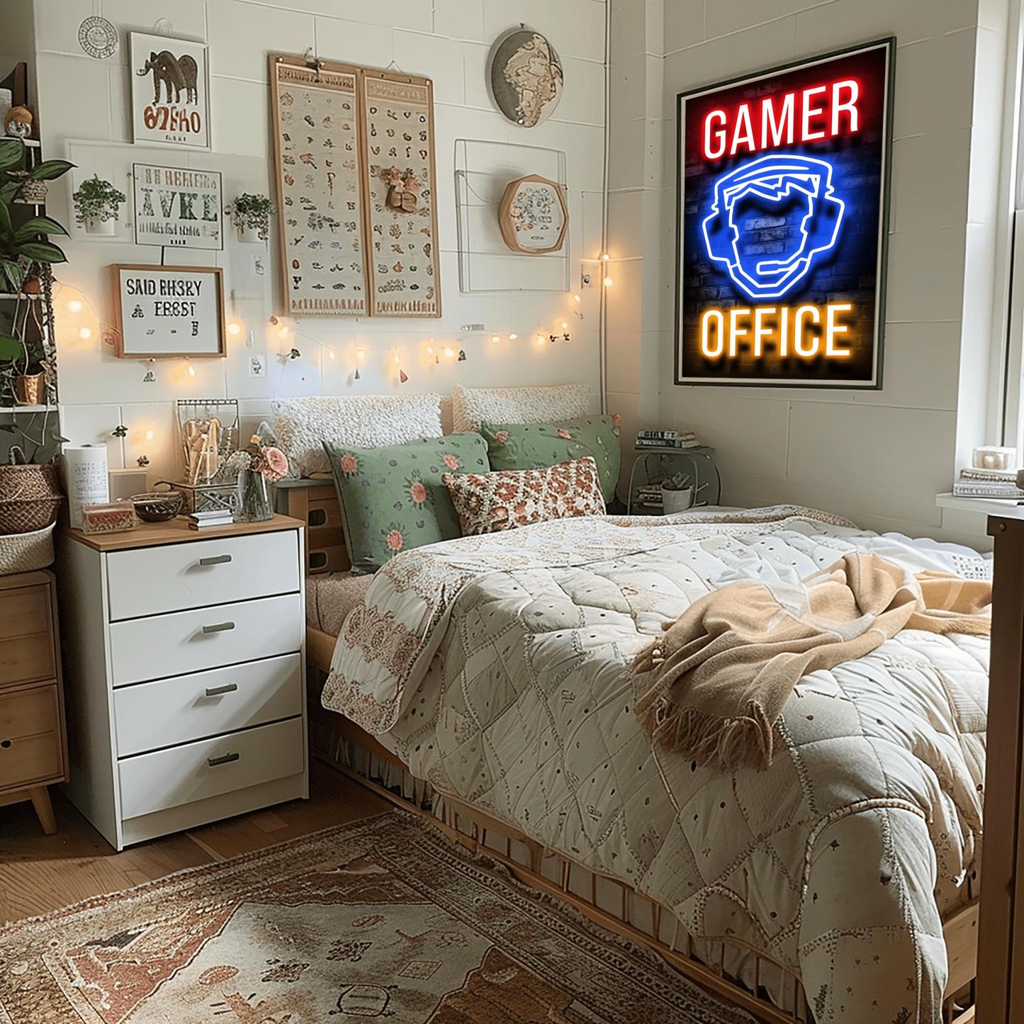 Gamer Poster Neon Sign Print – Gaming Room Wall Art, Man Cave & Boys Bedroom Decor, Streamer Gift