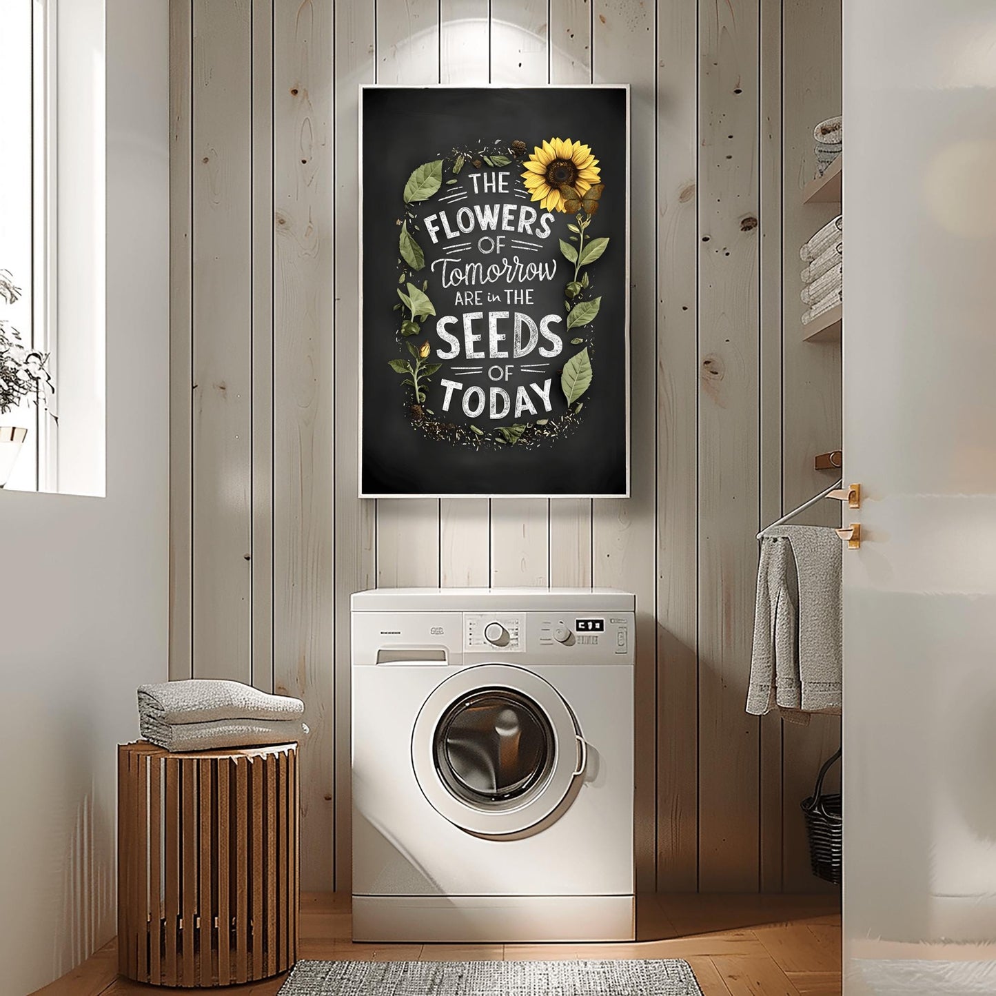 Chalkboard Motivational Poster, 'Seeds of Today' Botanical Print, Farmhouse Style Quote Art, Rustic Home Decor, Gardener Gift