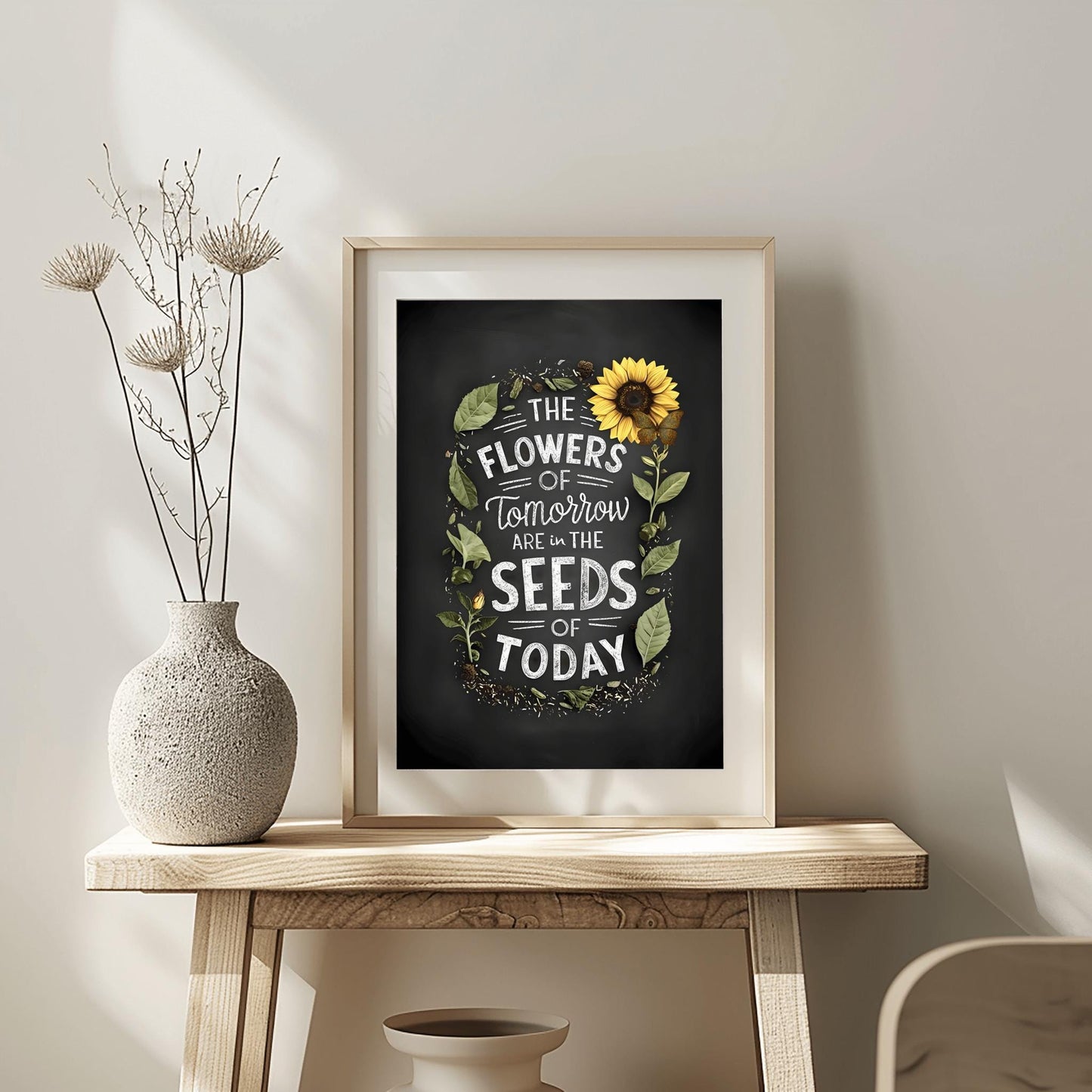 Chalkboard Motivational Poster, 'Seeds of Today' Botanical Print, Farmhouse Style Quote Art, Rustic Home Decor, Gardener Gift