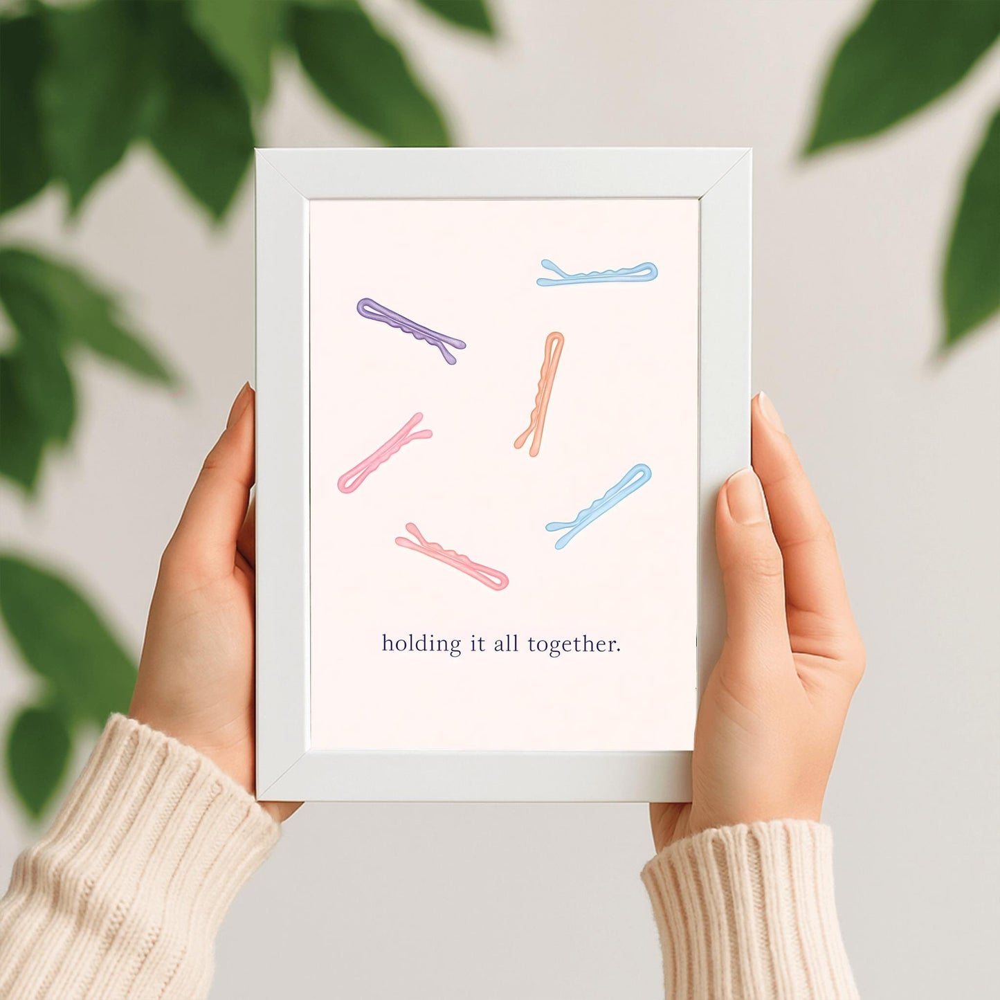 Holding it all together. Bobby Pin Print, Minimalist Hairpin Art, Funny Quote Poster, Bathroom Decor, Vanity Wall Art