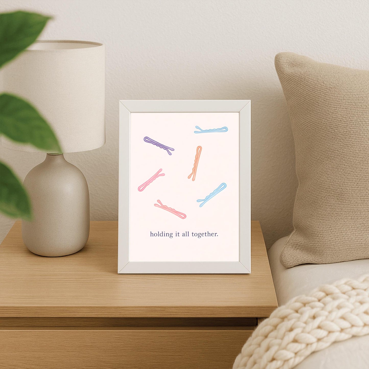 Holding it all together. Bobby Pin Print, Minimalist Hairpin Art, Funny Quote Poster, Bathroom Decor, Vanity Wall Art