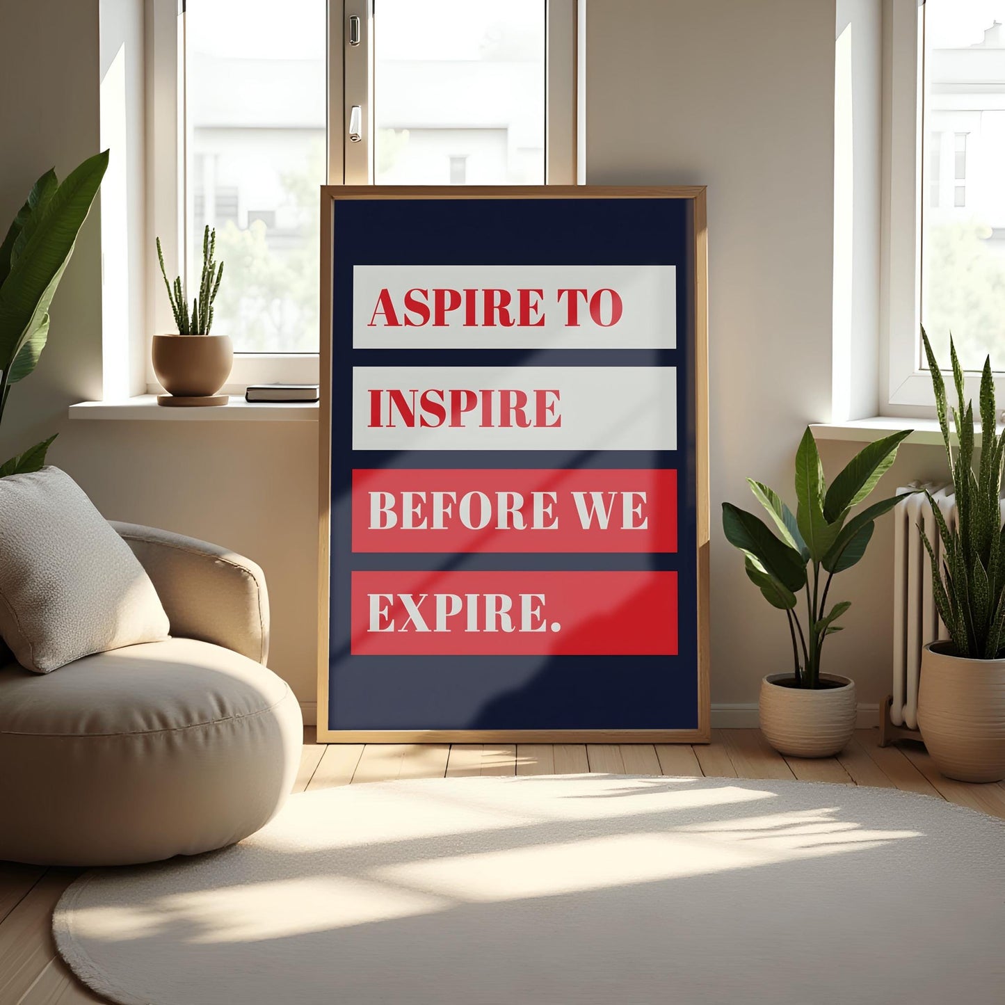 Aspire to Inspire Poster, Motivational Quote Art, Minimalist Office Decor, Dorm Room Wall Art, Inspiring Print