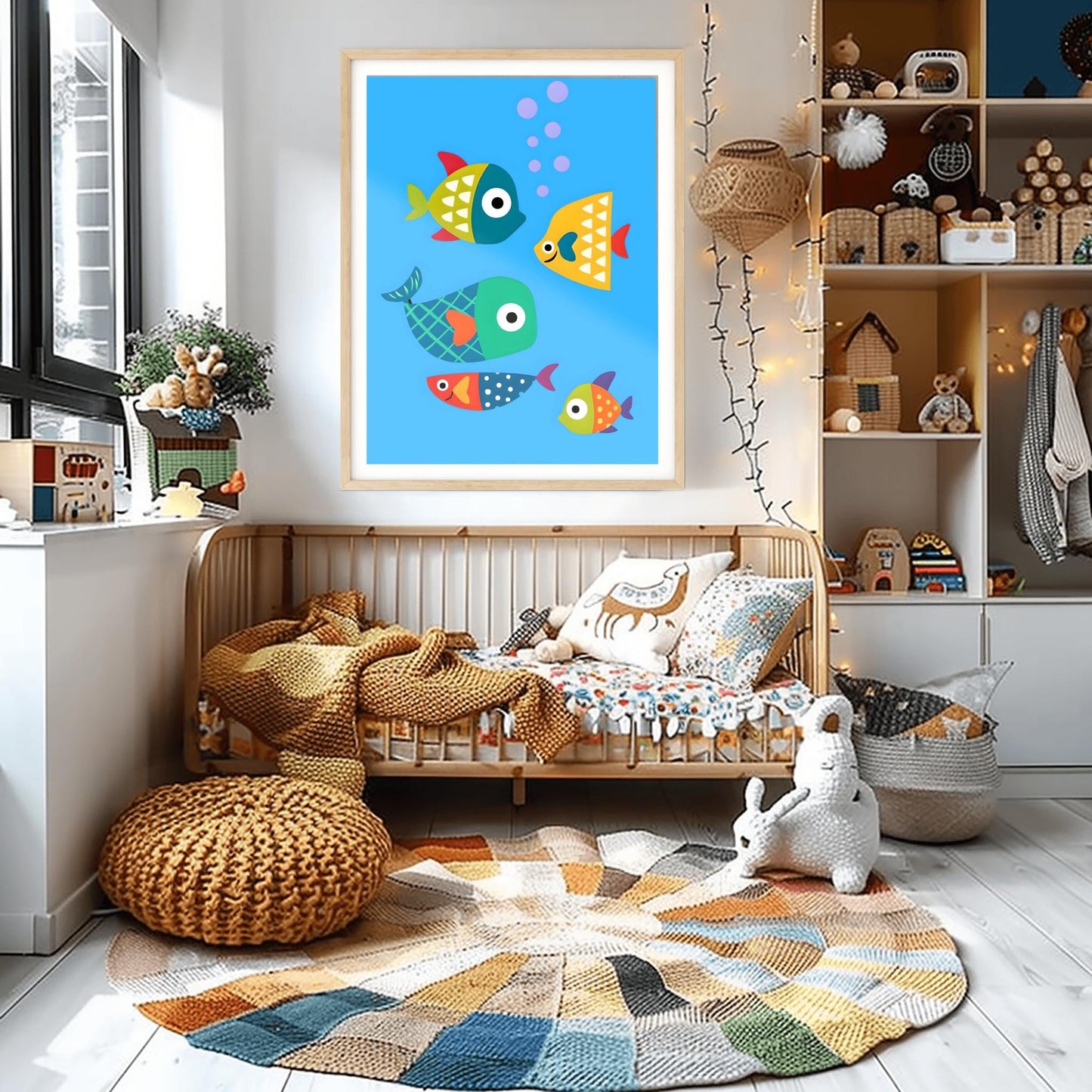 Kids Room Fish Poster, Nursery Wall Art, Playful Cartoon Fish Print, Underwater Theme Decor, Baby Room Art