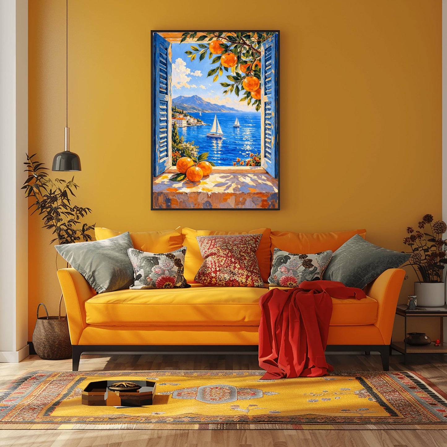 Matisse Coastal Print – Mediterranean Art Print with Blue Shutters & Oranges