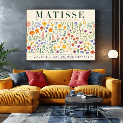 A vertical gallery exhibition poster with a warm cream border. Bold black text at the top reads "HENRI MATISSE". The central artwork is a rectangular block with a solid terracotta-orange background, featuring a cream silhouette of an abstract, four-petaled flower with a circular center. Below the block, black text reads "PAPIERS DÉCOUPÉS" and "FLEUR". The bottom of the poster finishes with the text "BERGGRUEN & CIE - 70 RUE DE L'UNIVERSITÉ - PARIS VII".