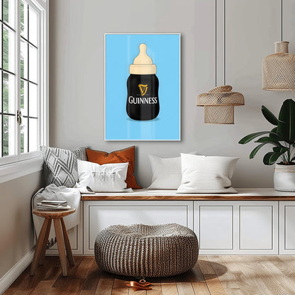 Guinness Baby Bottle Art Print | Funny Retro Bar Decor | Irish Pub Man Cave Art | Unique Gift | Unique Baby Room Poster