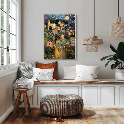 Gustav Klimt Print Village Night Poster, Moon & Stars Tree Art, Premium Matte Paper, Klimt Exhibition Wall Decor, Fine Art Print