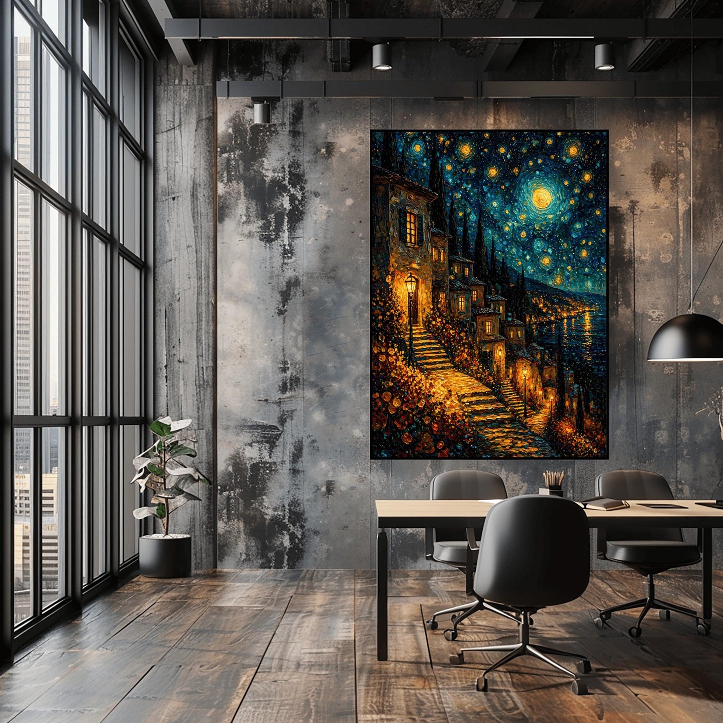 A vertical art print in the style of Gustav Klimt. A couple is shown in a close embrace, their bodies merging into a single form covered in ornate gold patterns, colorful squares, and floral spirals. The man’s face is seen in profile as he leans toward the woman. The background is a shimmering mosaic of gold, amber, and yellow shards, giving the entire image a radiant, metallic glow.
