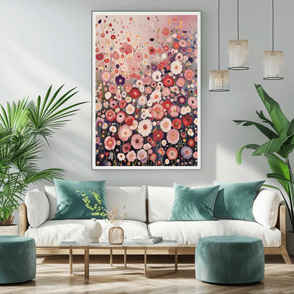 Pastel Meadow Art Print: Soft Floral Painting Inspired by Klimt