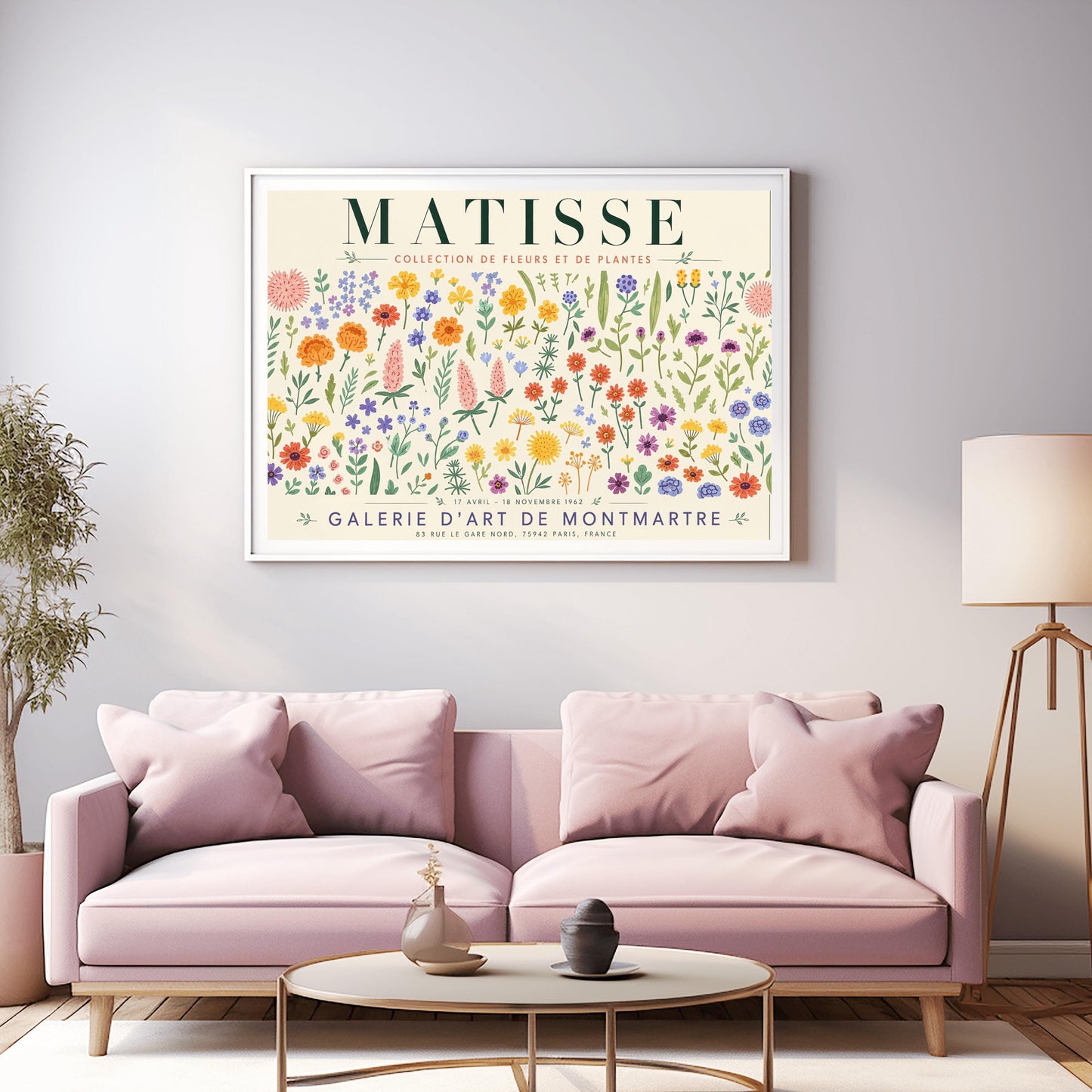 A vertical gallery exhibition poster with a warm cream border. Bold black text at the top reads "HENRI MATISSE". The central artwork is a rectangular block with a solid terracotta-orange background, featuring a cream silhouette of an abstract, four-petaled flower with a circular center. Below the block, black text reads "PAPIERS DÉCOUPÉS" and "FLEUR". The bottom of the poster finishes with the text "BERGGRUEN & CIE - 70 RUE DE L'UNIVERSITÉ - PARIS VII".
