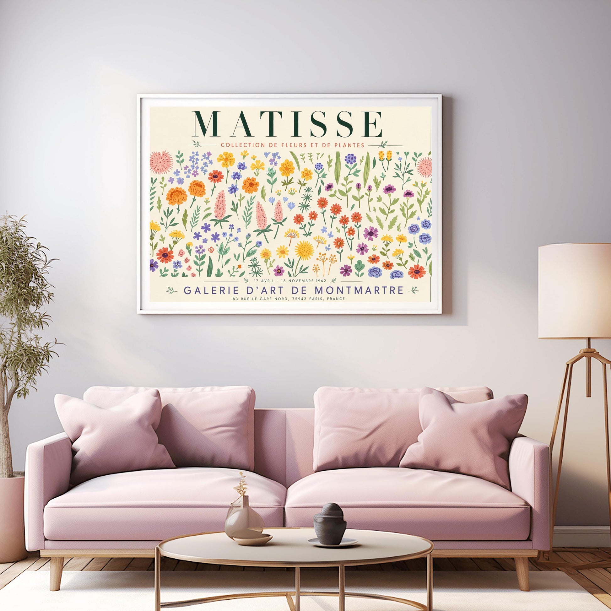 A vertical gallery exhibition poster with a warm cream border. Bold black text at the top reads "HENRI MATISSE". The central artwork is a rectangular block with a solid terracotta-orange background, featuring a cream silhouette of an abstract, four-petaled flower with a circular center. Below the block, black text reads "PAPIERS DÉCOUPÉS" and "FLEUR". The bottom of the poster finishes with the text "BERGGRUEN & CIE - 70 RUE DE L'UNIVERSITÉ - PARIS VII".
