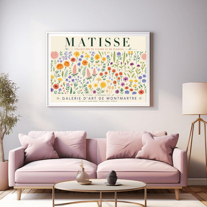 A vertical gallery exhibition poster with a warm cream border. Bold black text at the top reads "HENRI MATISSE". The central artwork is a rectangular block with a solid terracotta-orange background, featuring a cream silhouette of an abstract, four-petaled flower with a circular center. Below the block, black text reads "PAPIERS DÉCOUPÉS" and "FLEUR". The bottom of the poster finishes with the text "BERGGRUEN & CIE - 70 RUE DE L'UNIVERSITÉ - PARIS VII".