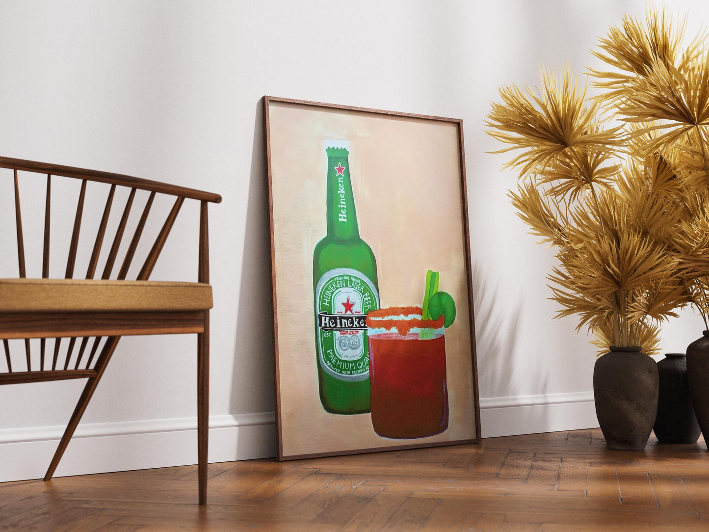 Heineken Beer Poster Modern Bar Wall Art, Michelada & Bloody Mary Print, Man Cave Decor, Home Bar Gift