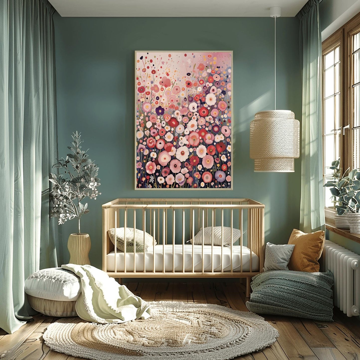 Pastel Meadow Art Print: Soft Floral Painting Inspired by Klimt