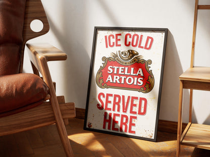 Stella Artois Beer Print, Frosted Pint Wall Art, Lager Poster, Bar Decor, Man Cave Gift, Kitchen Beer Lovers Print, Pub Art, Drink Art