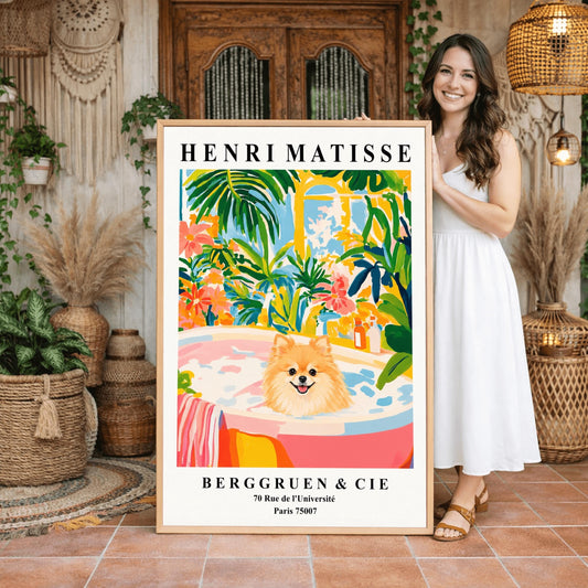 Henri Matisse Style Pomeranian Poster - Vintage French Gallery Pet Art - Luxury Bathroom Colorful Dog Illustration - Berggruen & Cie Paris Print