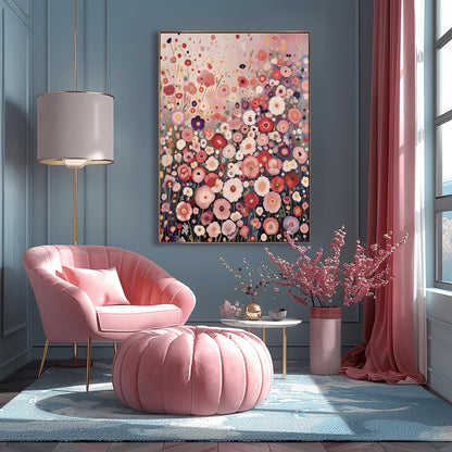 Pastel Meadow Art Print: Soft Floral Painting Inspired by Klimt
