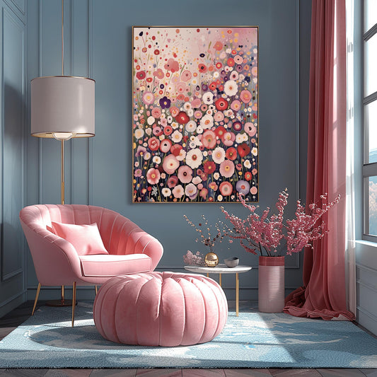 Pastel Meadow Art Print: Soft Floral Painting Inspired by Klimt