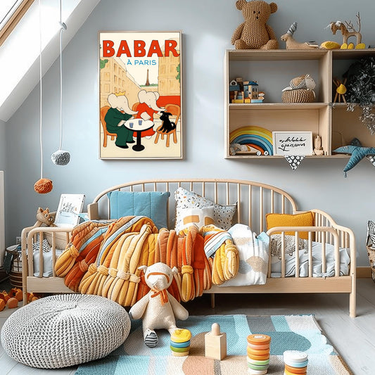 Babar the Elephant Print: Retro Nursery Decor, Kids Room Art