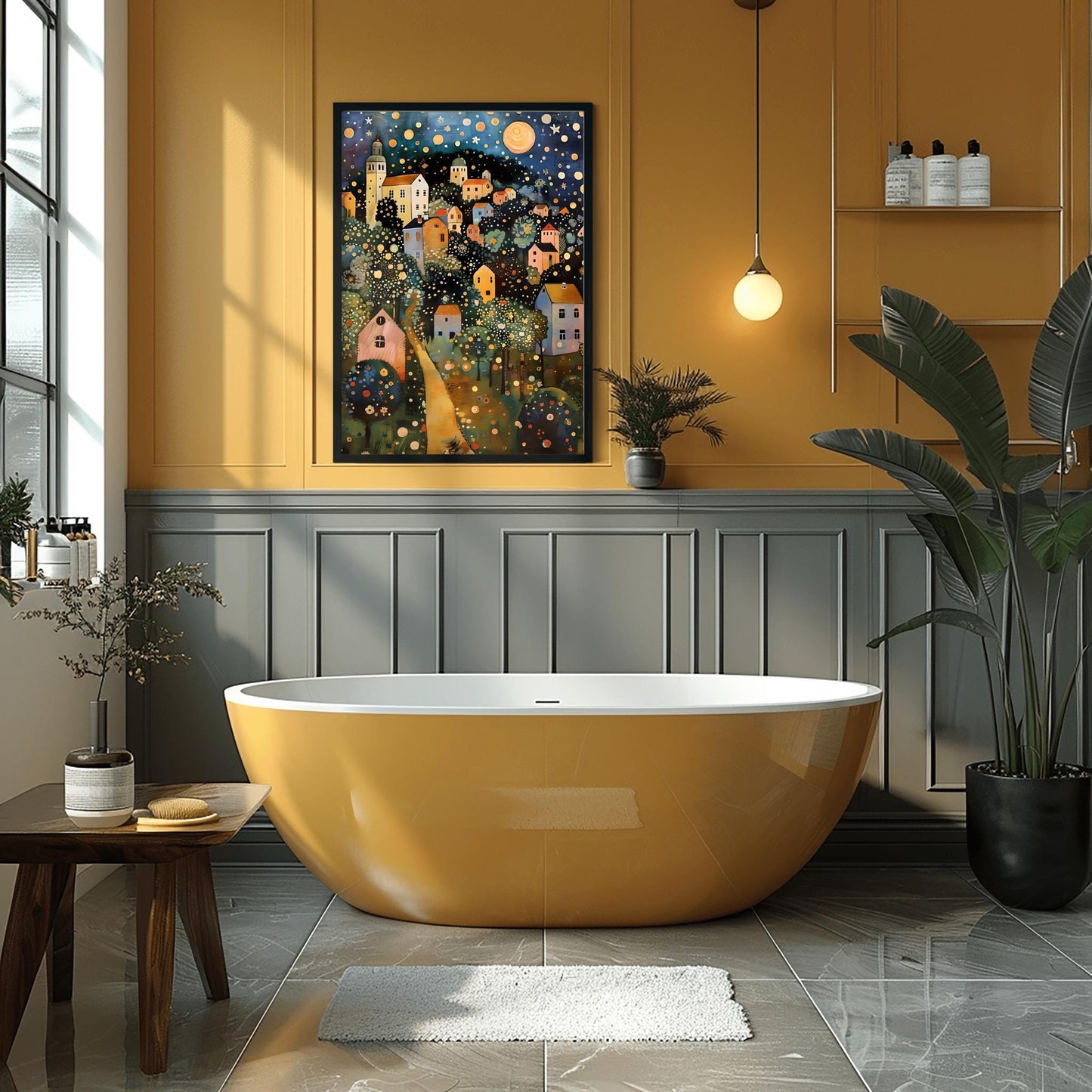Gustav Klimt Village Night Print: Moon & Stars Fine Art Poster