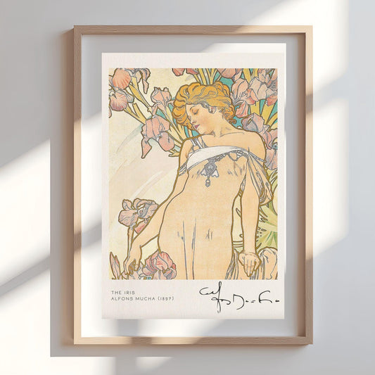 Alfons Mucha 'The Iris' Poster, Art Nouveau Floral Print, Elegant Vintage Wall Art