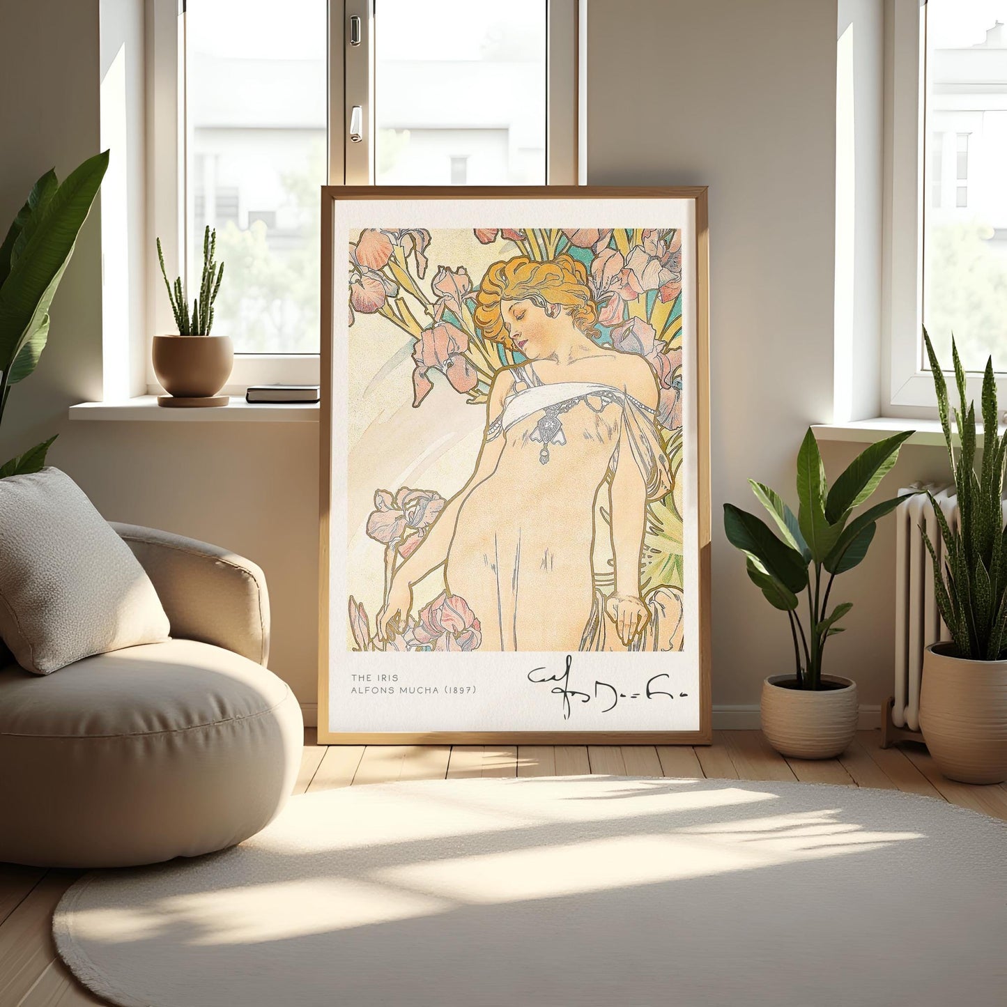 Alfons Mucha 'The Iris' Poster, Art Nouveau Floral Print, Elegant Vintage Wall Art