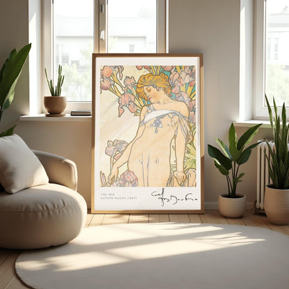 Alfons Mucha 'The Iris' Poster, Art Nouveau Floral Print, Elegant Vintage Wall Art