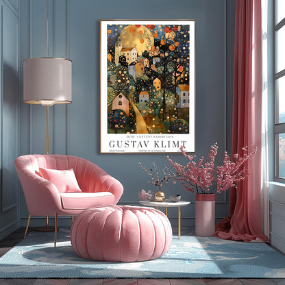 Gustav Klimt Print Village Moon Night Poster, Moon & Stars Tree Art, Premium Matte Paper, Klimt Exhibition Wall Decor, Fine Art Print