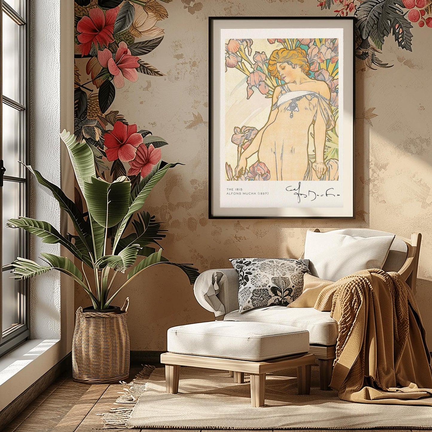 Alfons Mucha 'The Iris' Poster, Art Nouveau Floral Print, Elegant Vintage Wall Art