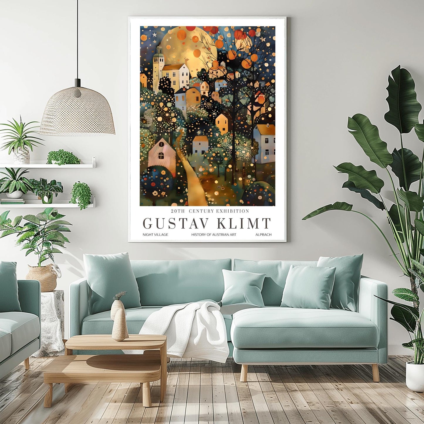 Gustav Klimt Print Village Moon Night Poster, Moon & Stars Tree Art, Premium Matte Paper, Klimt Exhibition Wall Decor, Fine Art Print