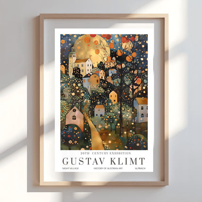 Gustav Klimt Print Village Moon Night Poster, Moon & Stars Tree Art, Premium Matte Paper, Klimt Exhibition Wall Decor, Fine Art Print
