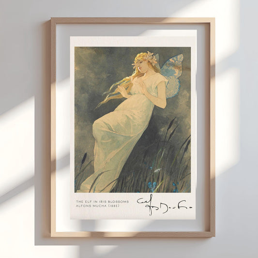 Alfons Mucha 'The Elf in Iris Blossoms' Poster, Art Nouveau Fairy Print, Vintage Wall Art