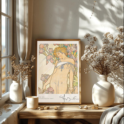 Alfons Mucha 'The Iris' Poster, Art Nouveau Floral Print, Elegant Vintage Wall Art
