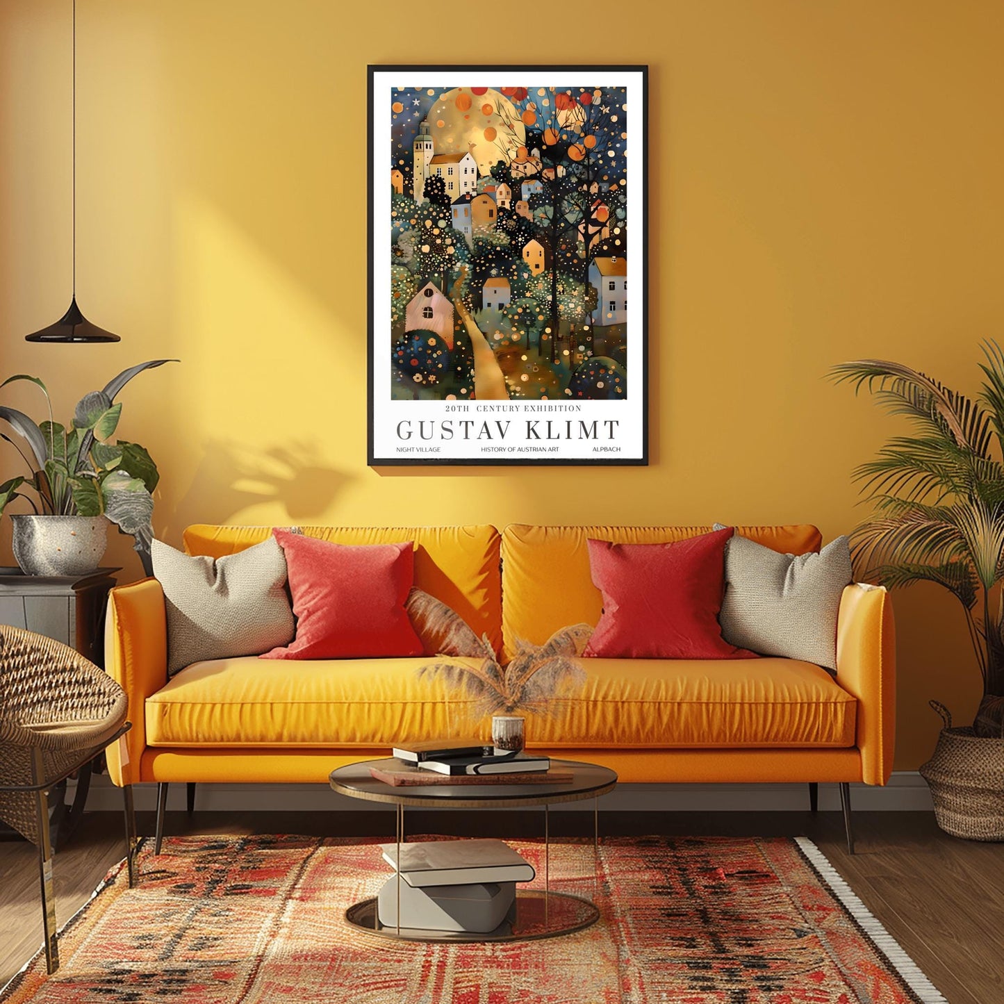 Gustav Klimt Print Village Moon Night Poster, Moon & Stars Tree Art, Premium Matte Paper, Klimt Exhibition Wall Decor, Fine Art Print