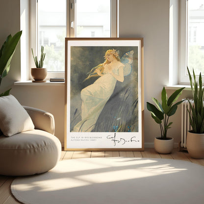 Alfons Mucha 'The Elf in Iris Blossoms' Poster, Art Nouveau Fairy Print, Vintage Wall Art