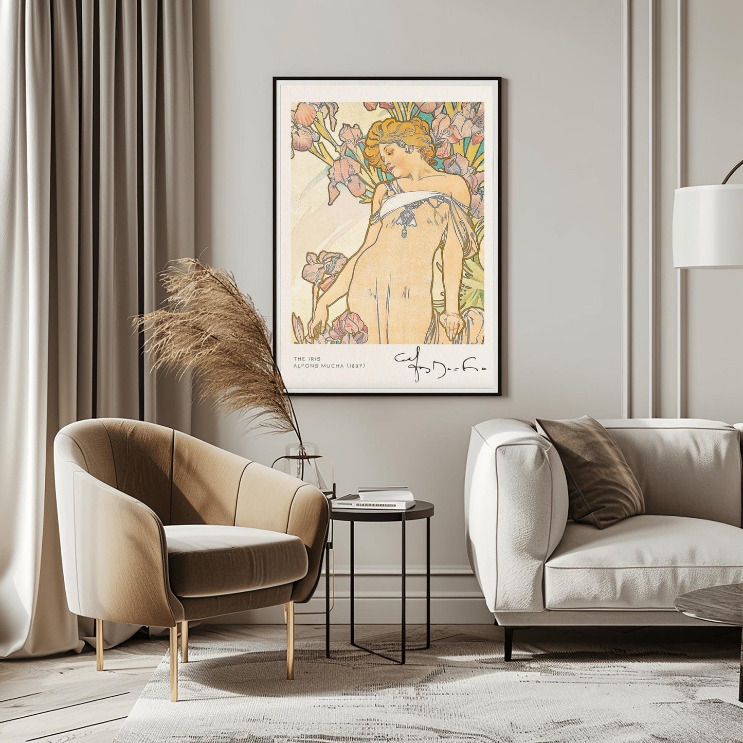 Alfons Mucha 'The Iris' Poster, Art Nouveau Floral Print, Elegant Vintage Wall Art