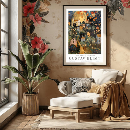 Gustav Klimt Print Village Moon Night Poster, Moon & Stars Tree Art, Premium Matte Paper, Klimt Exhibition Wall Decor, Fine Art Print