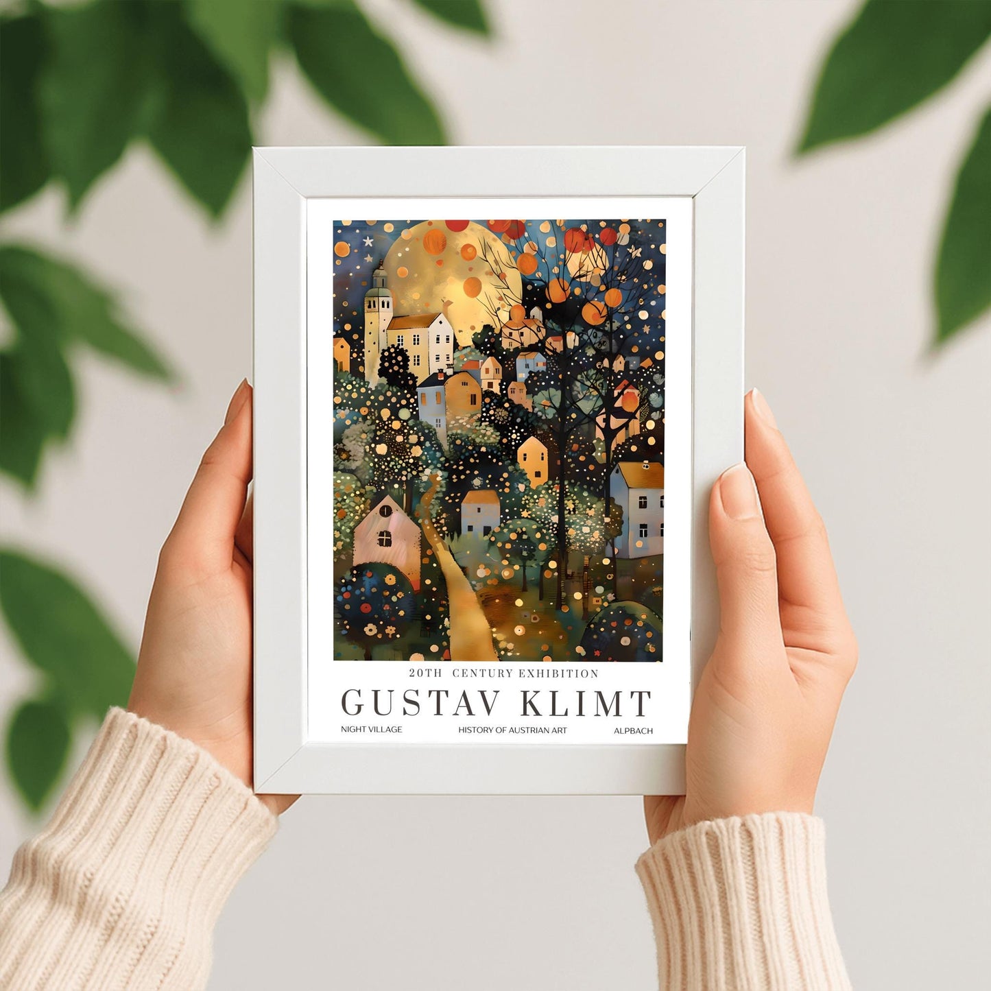Gustav Klimt Print Village Moon Night Poster, Moon & Stars Tree Art, Premium Matte Paper, Klimt Exhibition Wall Decor, Fine Art Print