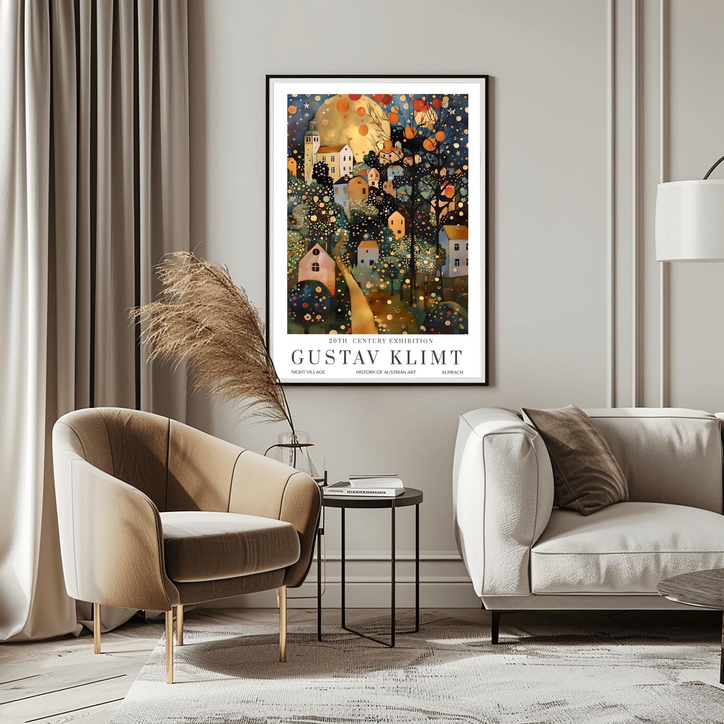 Gustav Klimt Print Village Moon Night Poster, Moon & Stars Tree Art, Premium Matte Paper, Klimt Exhibition Wall Decor, Fine Art Print