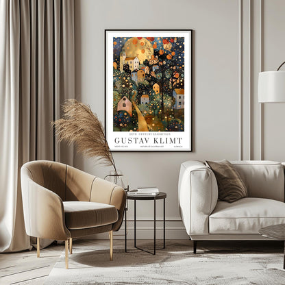 Gustav Klimt Print Village Moon Night Poster, Moon & Stars Tree Art, Premium Matte Paper, Klimt Exhibition Wall Decor, Fine Art Print