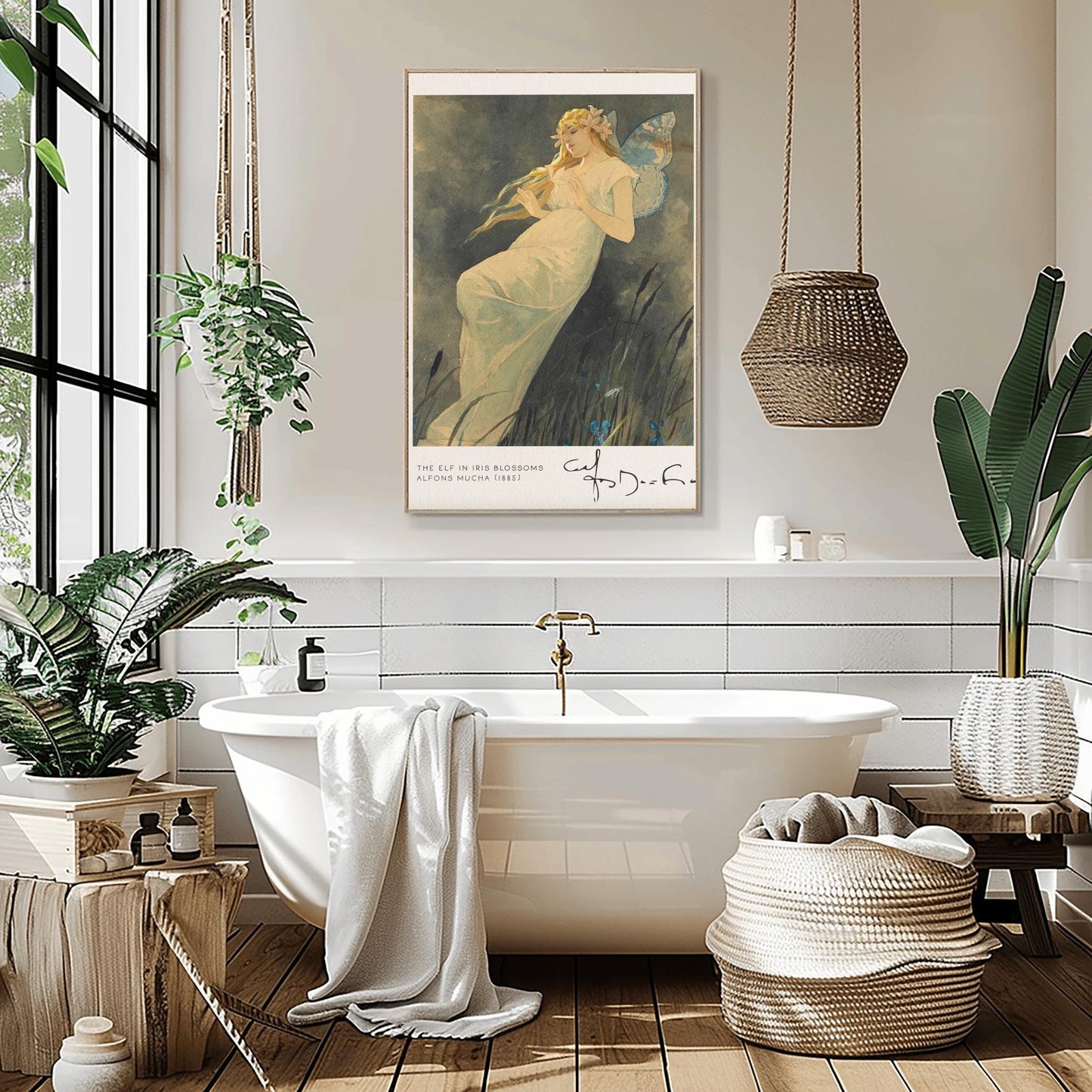 Alfons Mucha 'The Elf in Iris Blossoms' Poster, Art Nouveau Fairy Print, Vintage Wall Art
