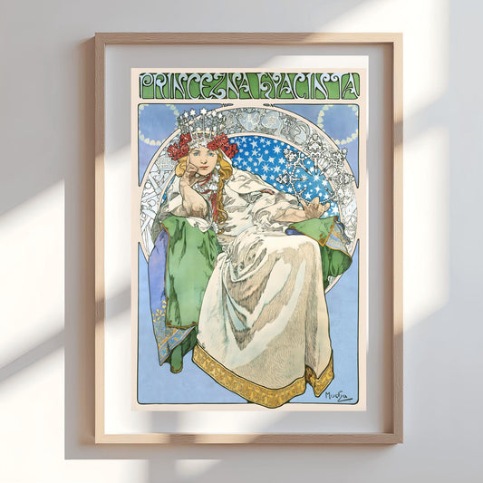 Alfons Mucha 'Princesa Hyacinta' Poster, Art Nouveau Print, Vintage Czech Art, Majestic Decor