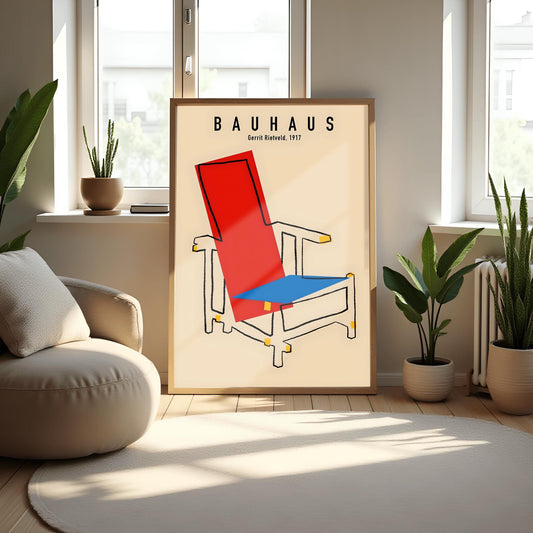 Gerrit Rietveld Bauhaus Chair Poster, De Stijl Art Print, Mid-Century Modern Wall Art, Minimalist Decor