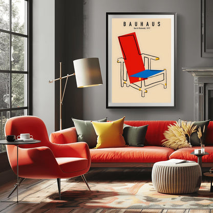 Gerrit Rietveld Bauhaus Chair Poster, De Stijl Art Print, Mid-Century Modern Wall Art, Minimalist Decor