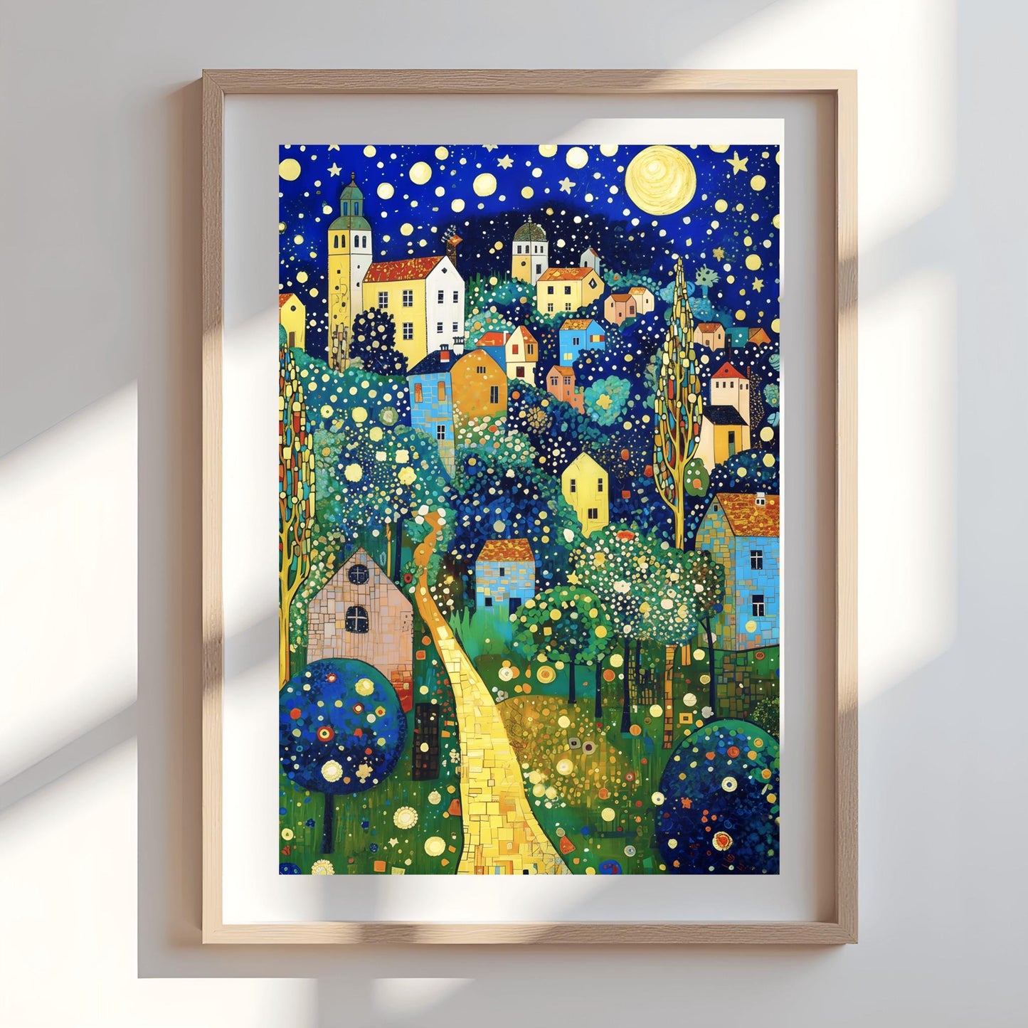 Gustav Klimt Print Village Blue Night Poster, Moon & Stars Tree Art, Premium Matte Paper, Klimt Exhibition Wall Decor, Fine Art Print