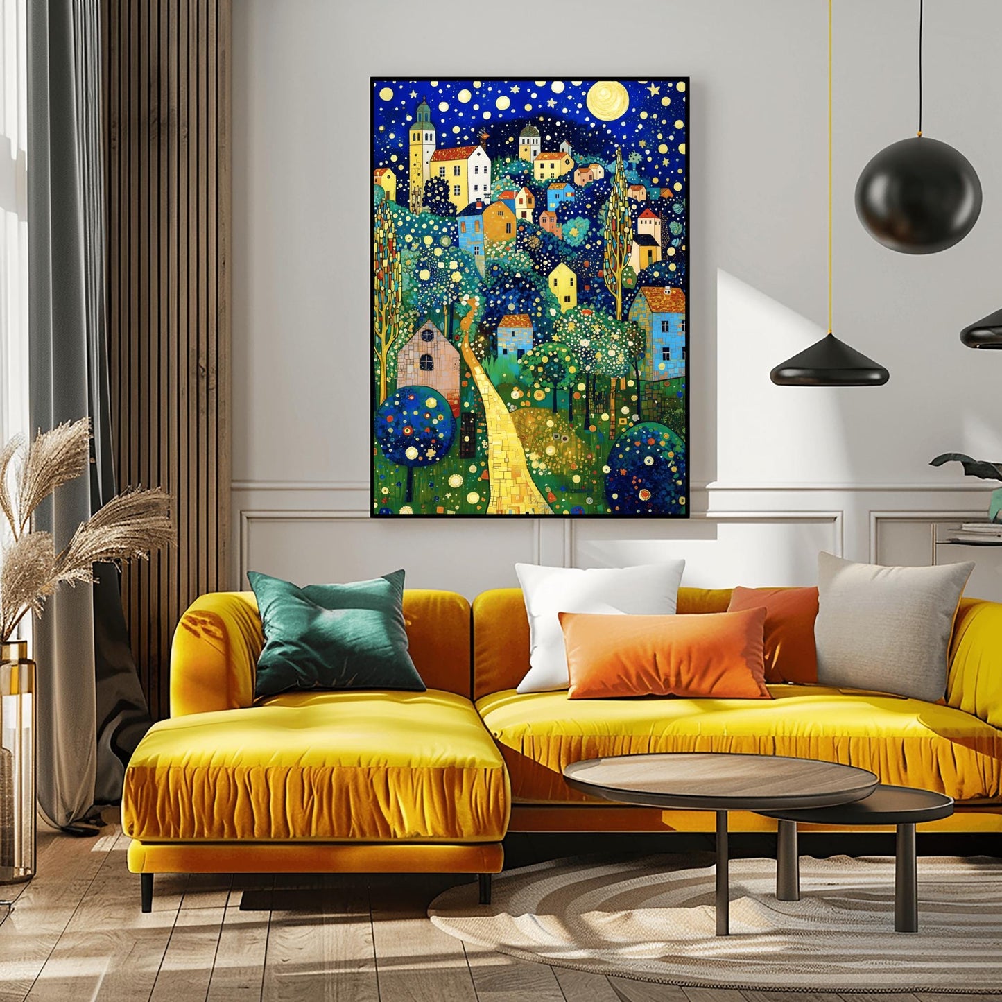 Gustav Klimt Print Village Blue Night Poster, Moon & Stars Tree Art, Premium Matte Paper, Klimt Exhibition Wall Decor, Fine Art Print