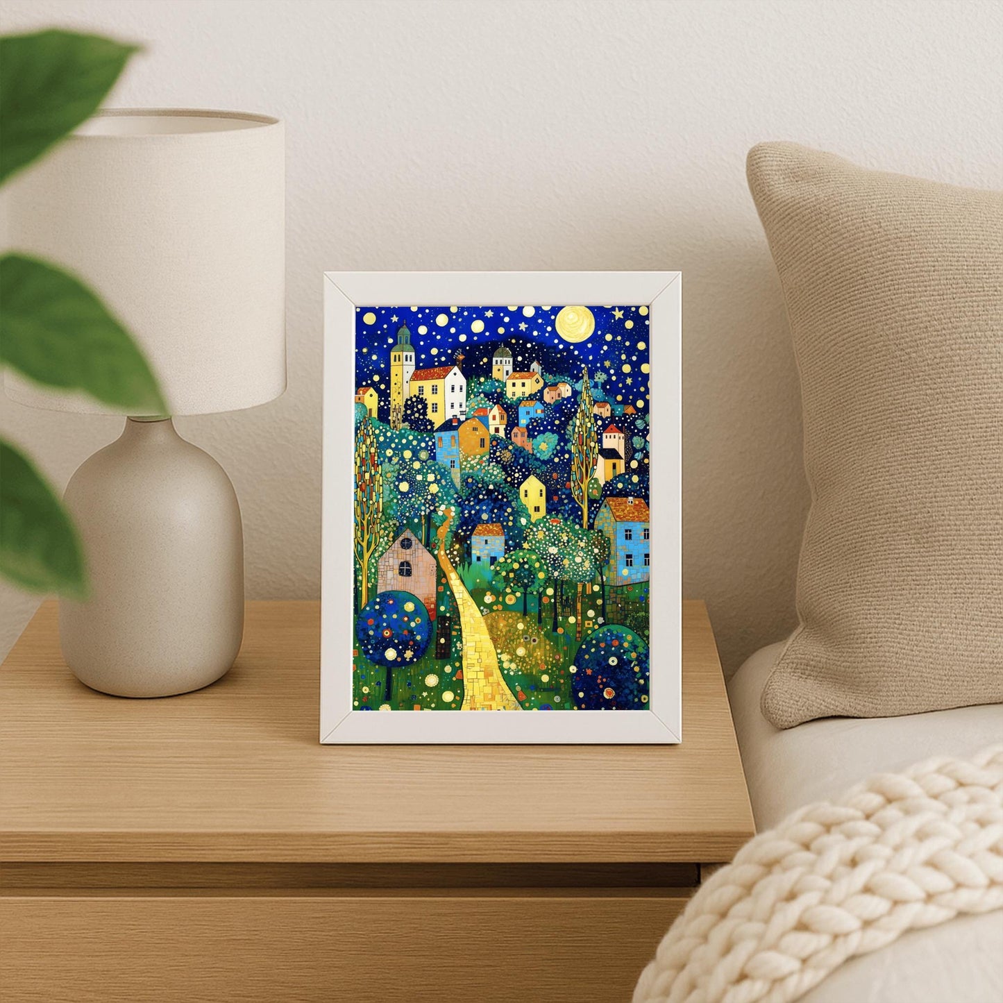 Gustav Klimt Print Village Blue Night Poster, Moon & Stars Tree Art, Premium Matte Paper, Klimt Exhibition Wall Decor, Fine Art Print